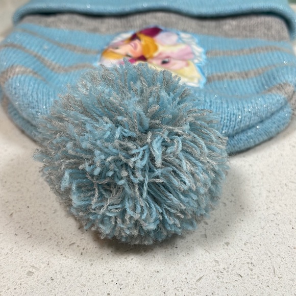 Disney Frozen Girls Beanie with Pom Blue and Gray - Picture 4 of 7